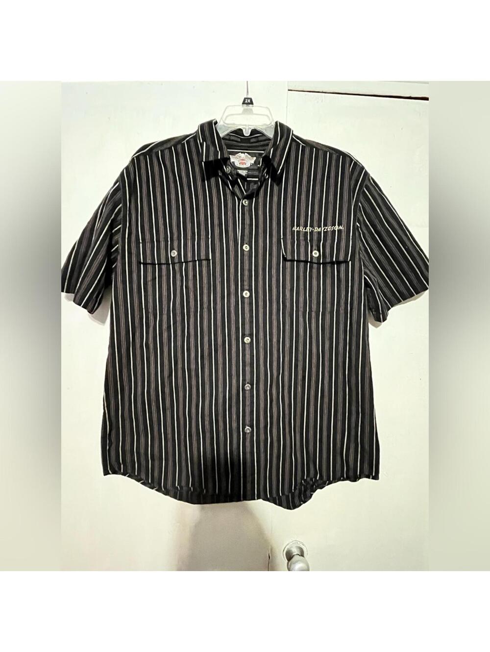 Harley Davidson Mens Black Striped Button Up Shirt Size XL